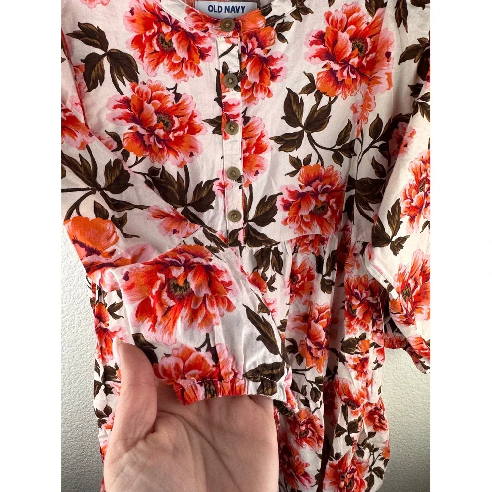 NWT Kids Old Navy Cream Floral Tiered Button Front Dress Size L‎ 10 12